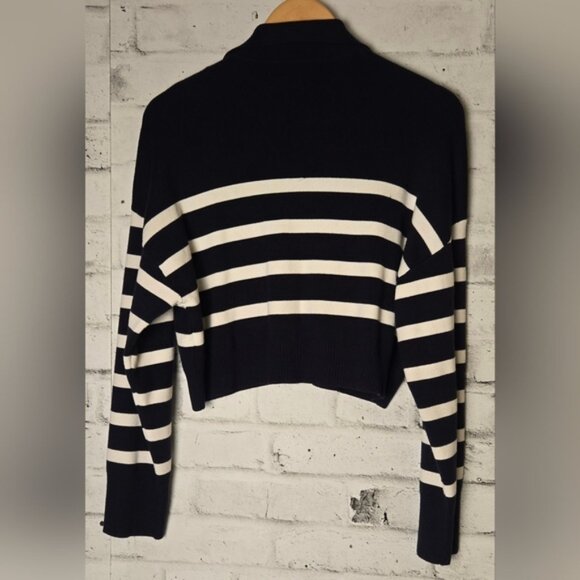 Dynamite Navy and White Striped Cropped V-Neck Sweater - Picture 2 of 9
